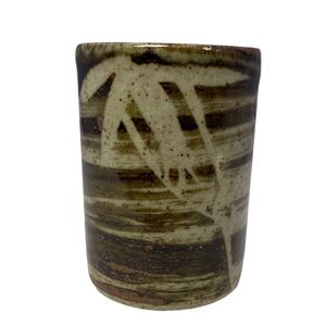 HAND Crafted Makeup Brush Pencil Holder Otagiri Japan Ceramic Pottery Brown Gray